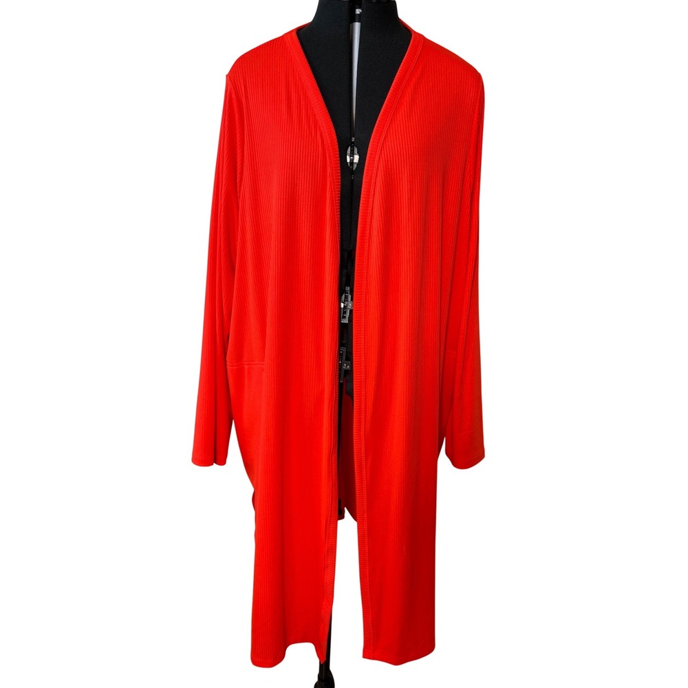 Lane Bryant Orange Ribbed Longline Cardigan Open Front Duster Pockets 22/24 Plus - Picture 1 of 12